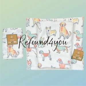 Deborah Connolly *Last One* ‘Colorful Mixed Breed Dogs’ bath towel set NWT Firm!